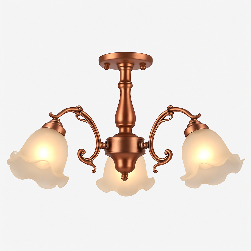 Lustre LED Floral Élégant Bronze Doré Rouge Cuivré