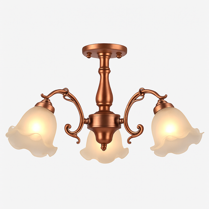 Lustre LED Floral Élégant Bronze Doré Rouge Cuivré