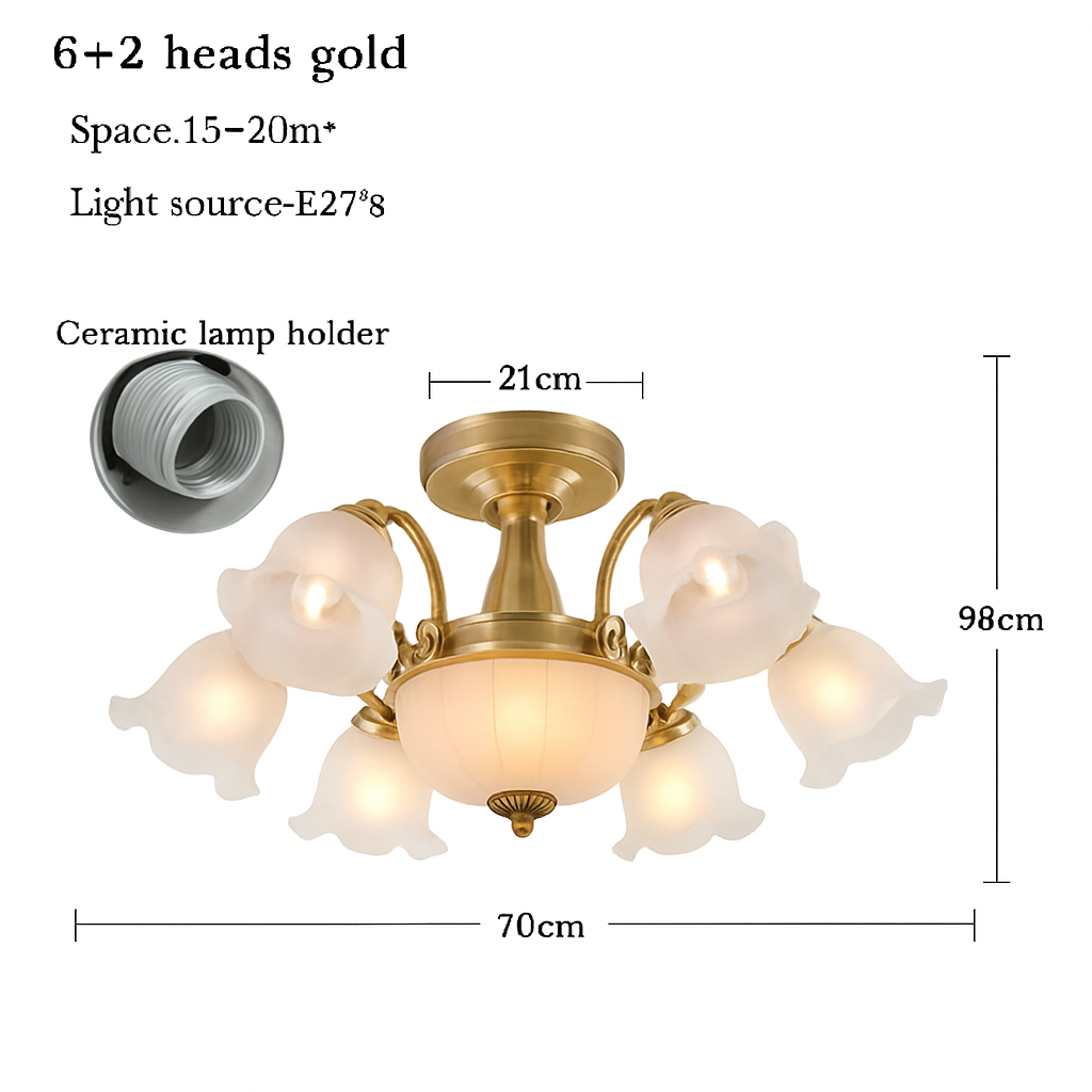 Lustre LED Floral Élégant Bronze Doré Rouge Cuivré