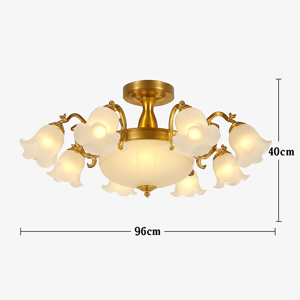 Lustre LED Floral Élégant Bronze Doré Rouge Cuivré