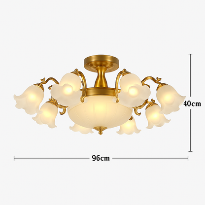 Lustre LED Floral Élégant Bronze Doré Rouge Cuivré