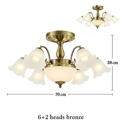 Lustre LED Floral Élégant Bronze Doré Rouge Cuivré