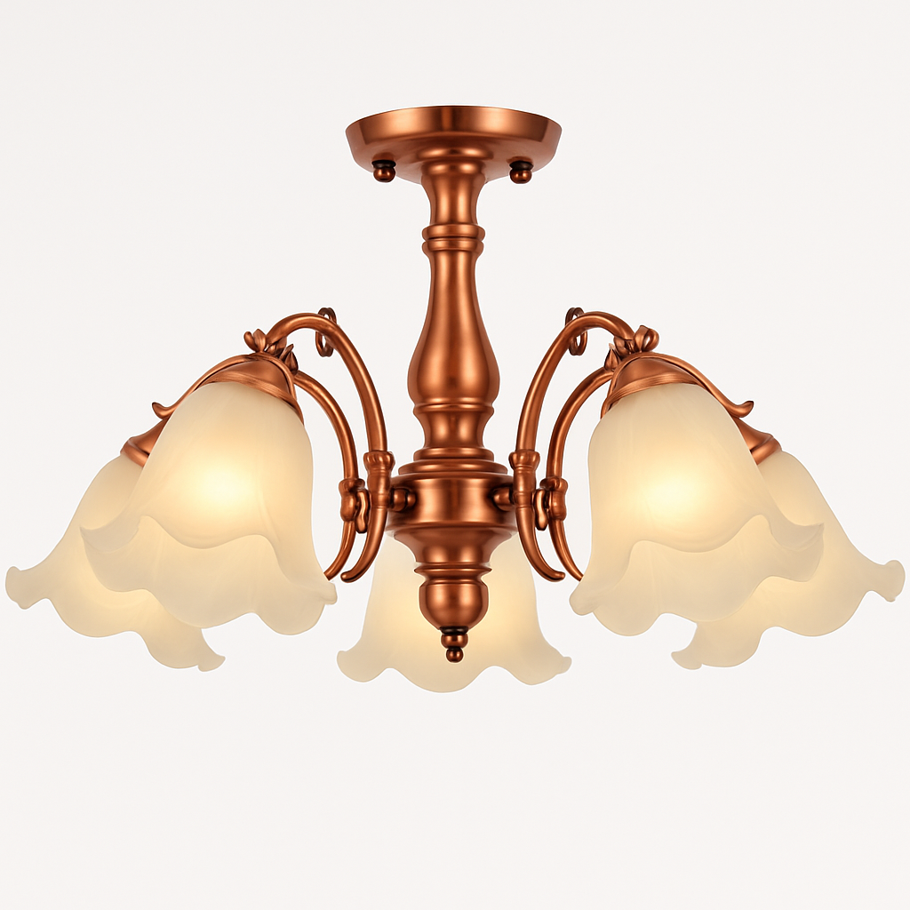 Lustre LED Floral Élégant Bronze Doré Rouge Cuivré