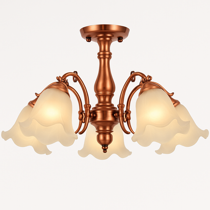 Lustre LED Floral Élégant Bronze Doré Rouge Cuivré