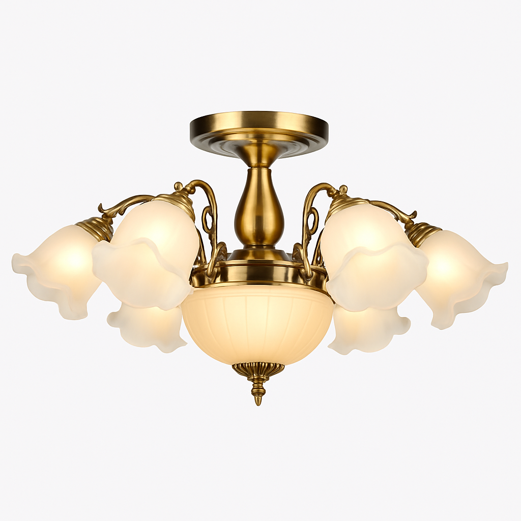Lustre LED Floral Élégant Bronze Doré Rouge Cuivré