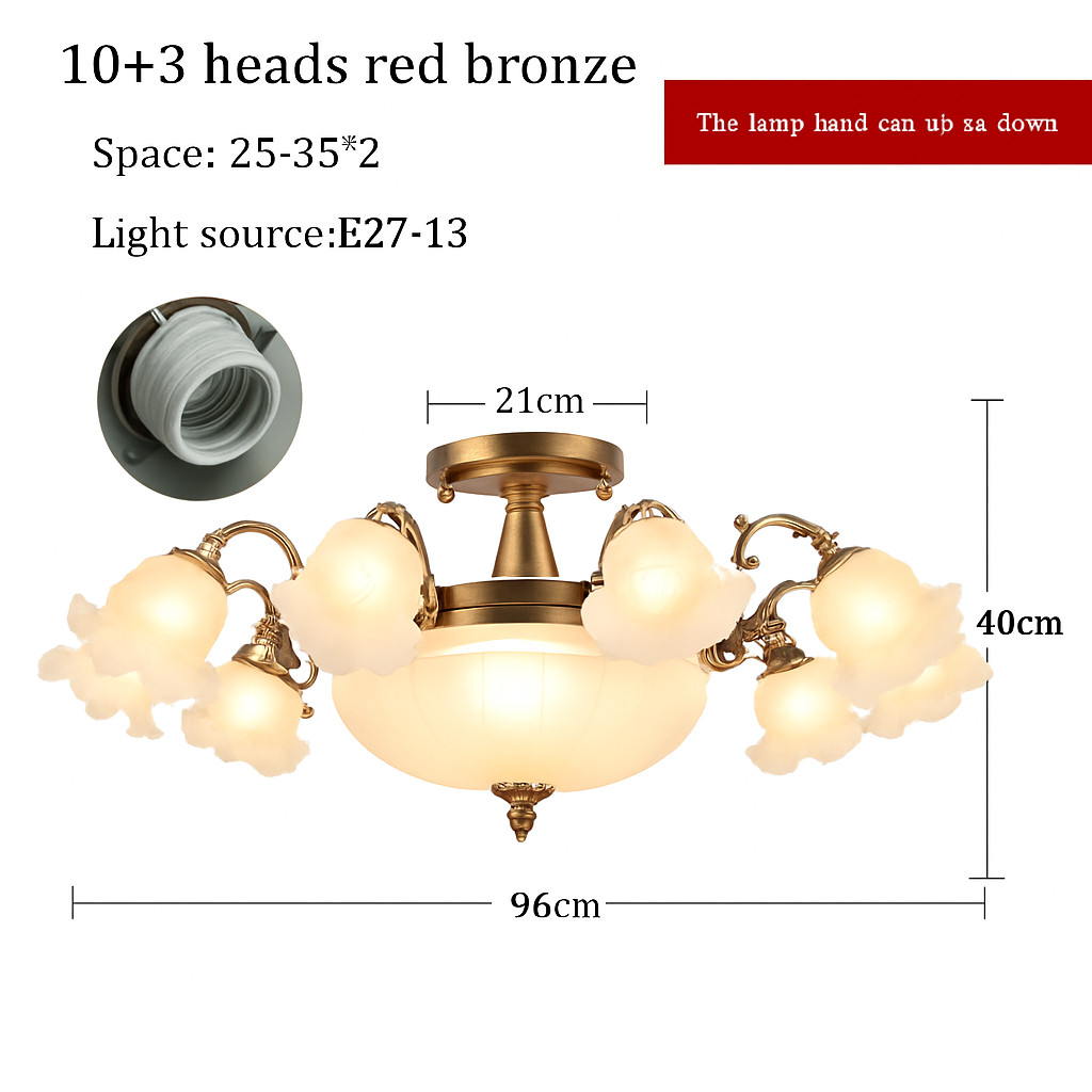 Lustre LED Floral Élégant Bronze Doré Rouge Cuivré