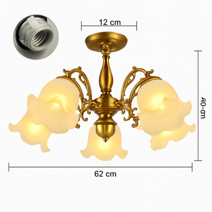 Lustre LED Floral Élégant Bronze Doré Rouge Cuivré