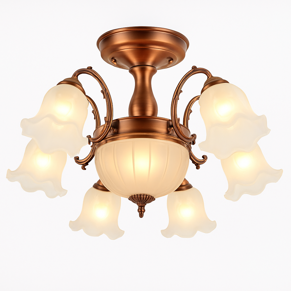 Lustre LED Floral Élégant Bronze Doré Rouge Cuivré