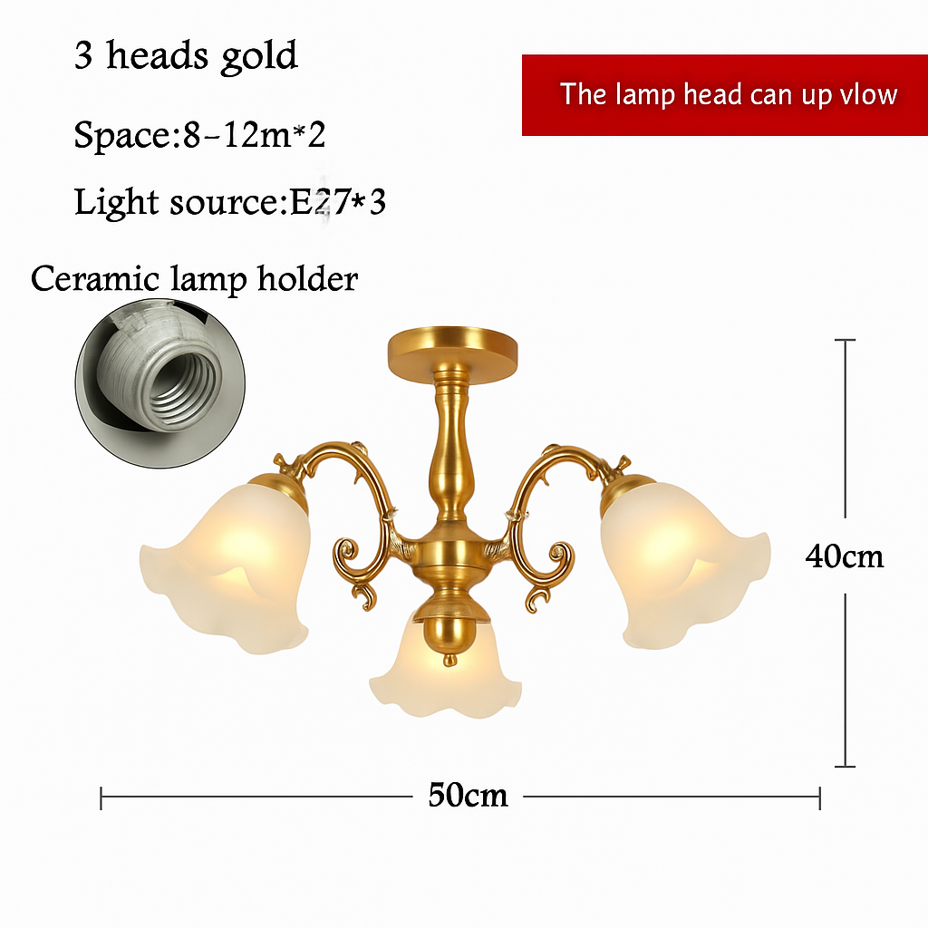 Lustre LED Floral Élégant Bronze Doré Rouge Cuivré