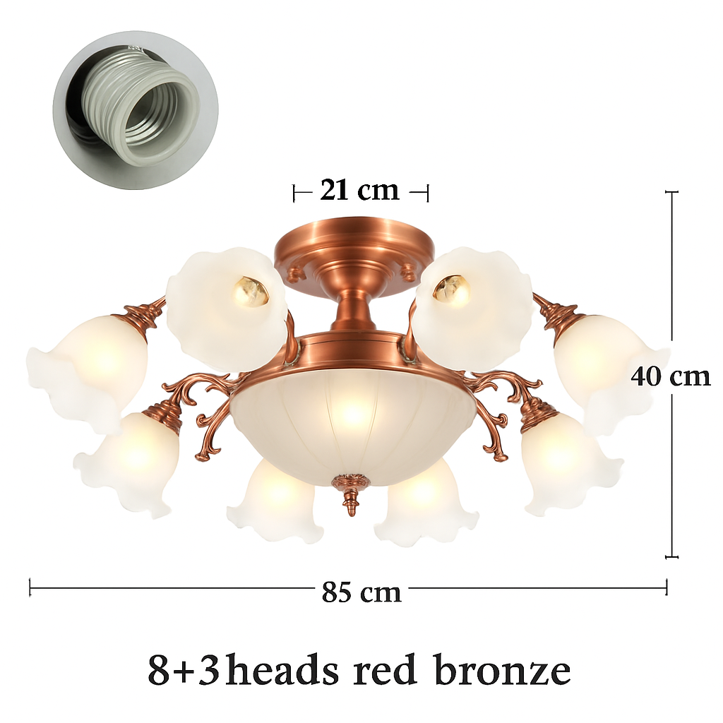 Lustre LED Floral Élégant Bronze Doré Rouge Cuivré