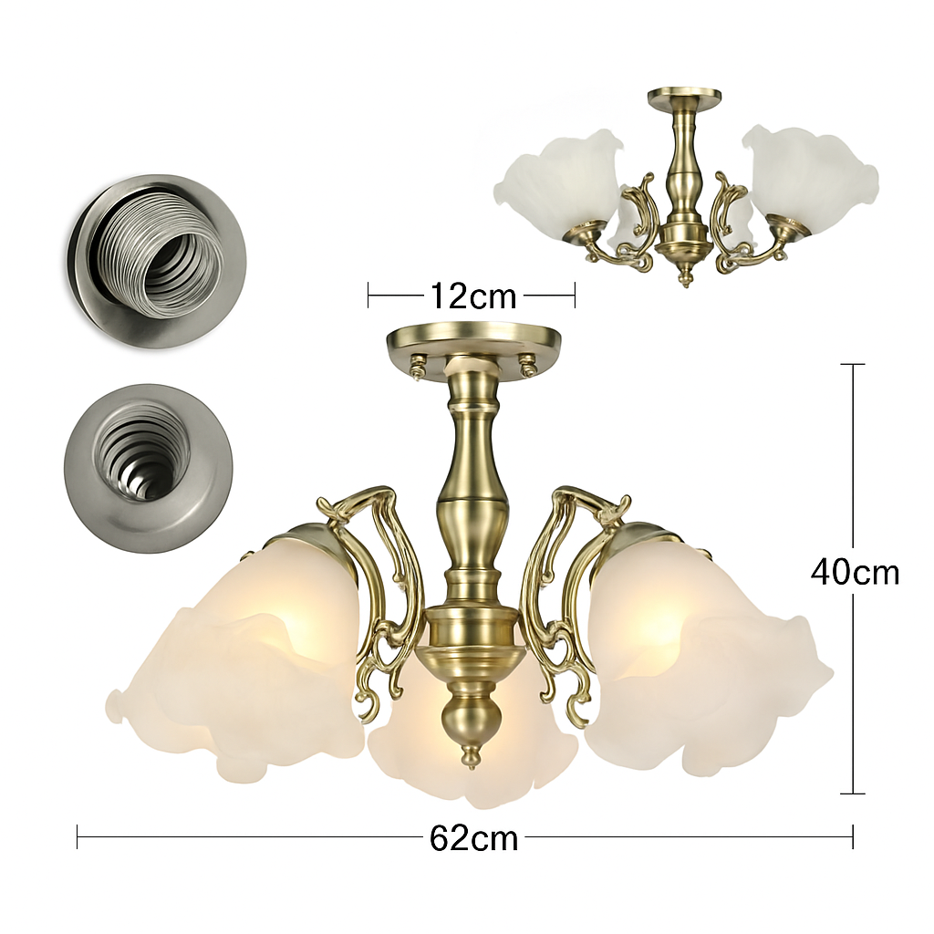Lustre LED Floral Élégant Bronze Doré Rouge Cuivré