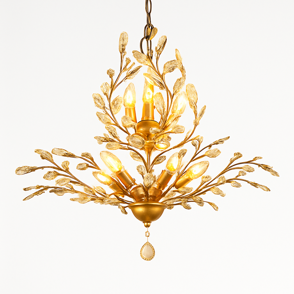 Lustre Feuille Cristal Doré ou Noir LED