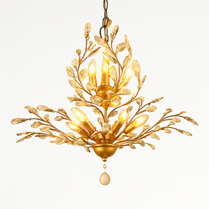 Lustre Feuille Cristal Doré ou Noir LED