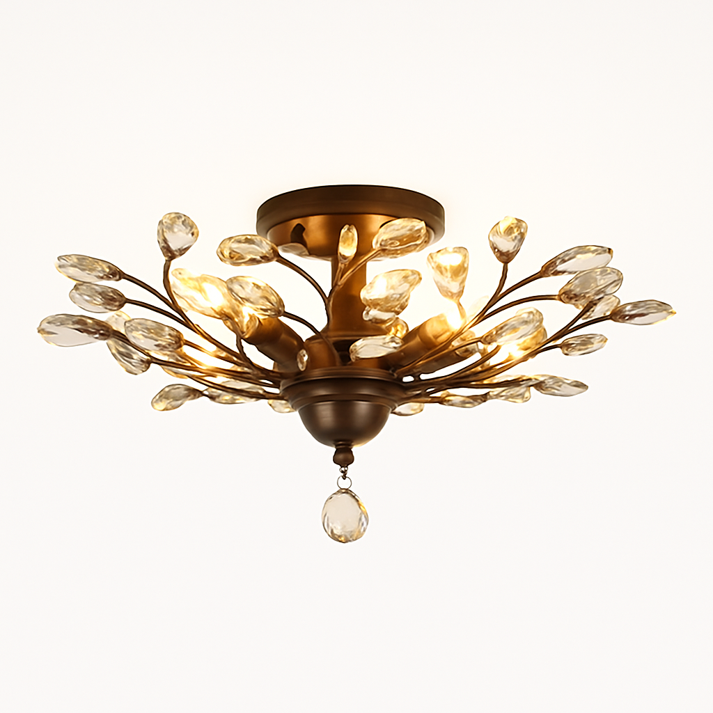 Lustre Feuille Cristal Doré ou Noir LED