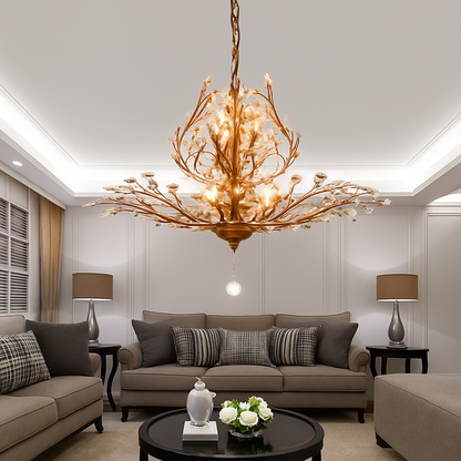Lustre Feuille Cristal Doré ou Noir LED