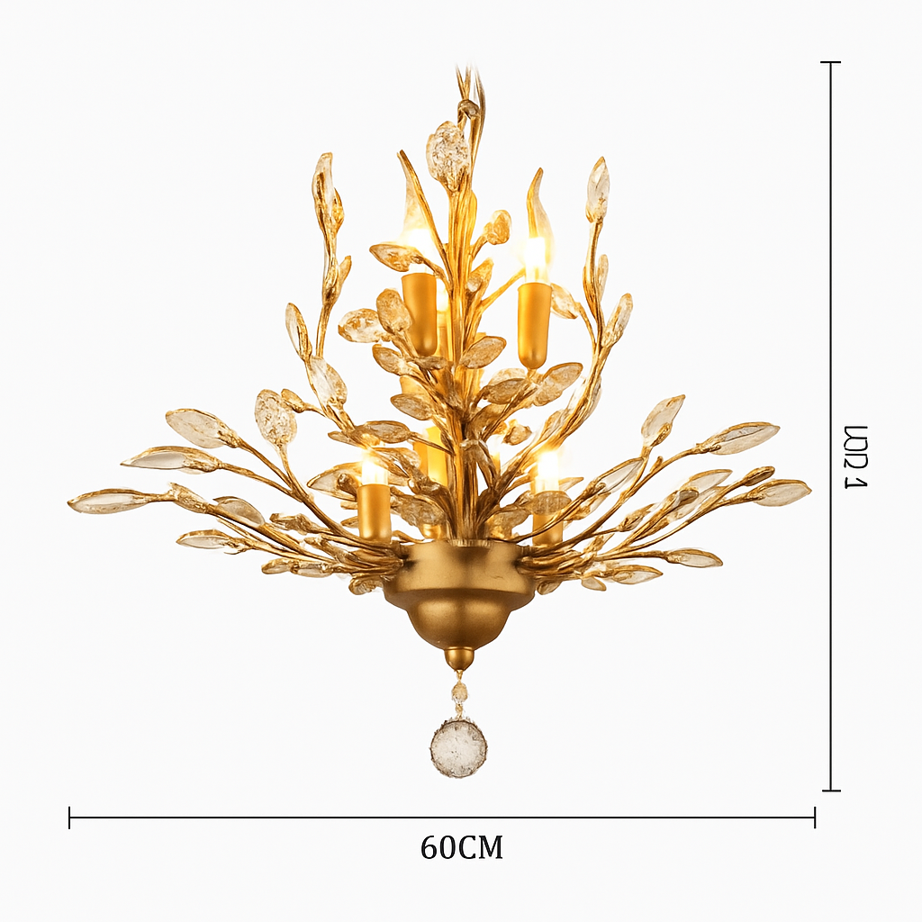 Lustre Feuille Cristal Doré ou Noir LED