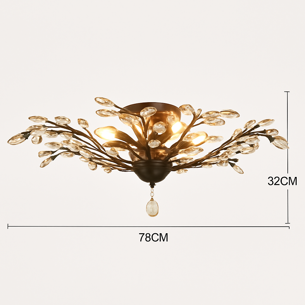 Lustre Feuille Cristal Doré ou Noir LED