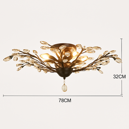 Lustre Feuille Cristal Doré ou Noir LED