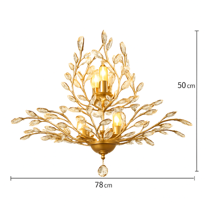 Lustre Feuille Cristal Doré ou Noir LED