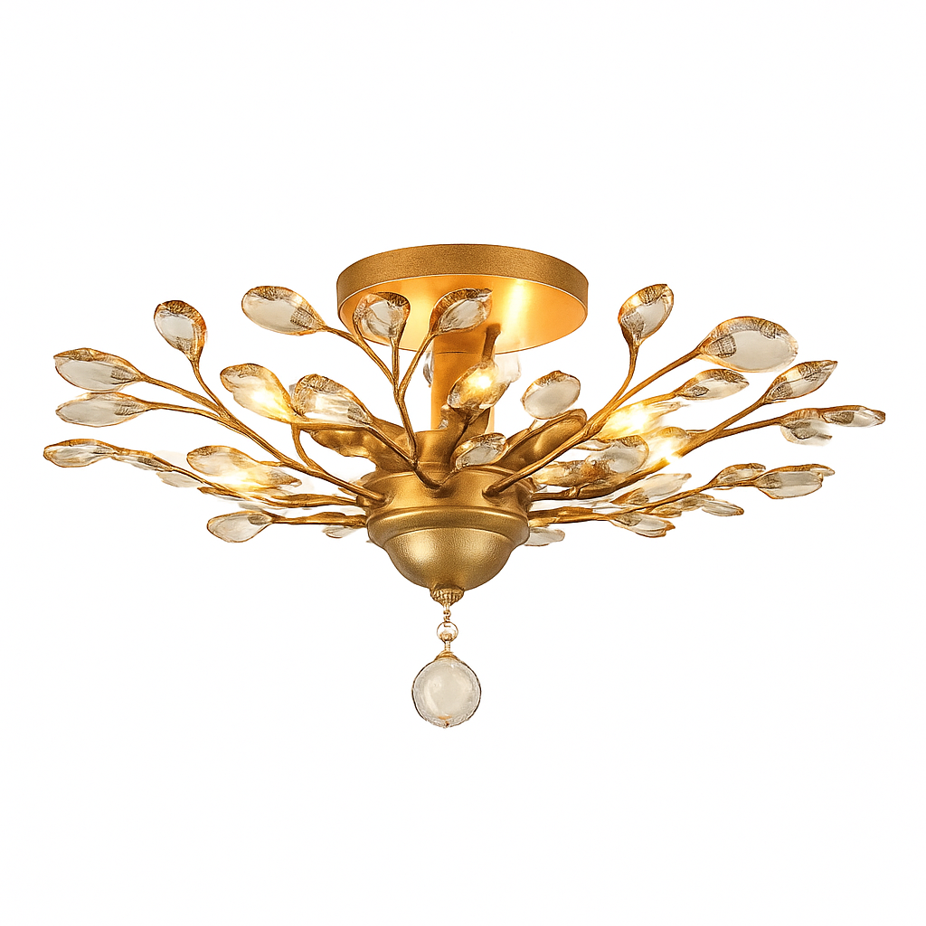 Lustre Feuille Cristal Doré ou Noir LED