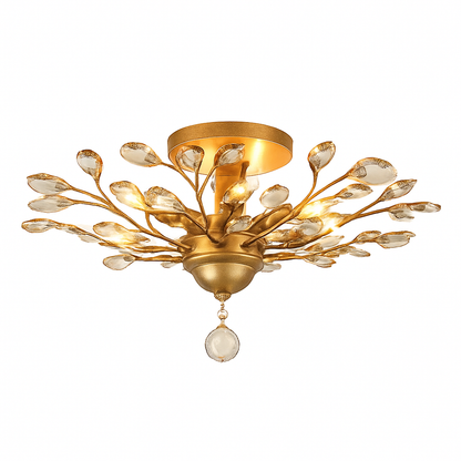 Lustre Feuille Cristal Doré ou Noir LED
