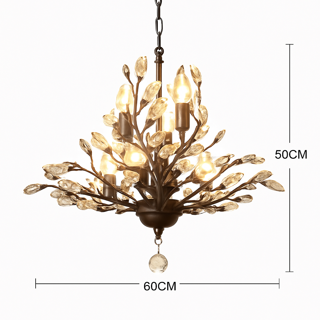 Lustre Feuille Cristal Doré ou Noir LED