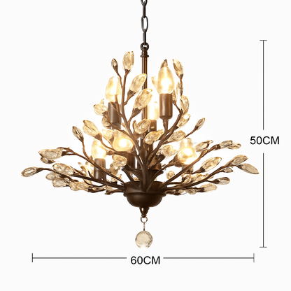 Lustre Feuille Cristal Doré ou Noir LED