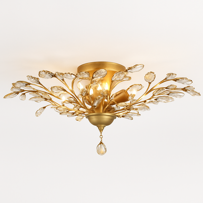 Lustre Feuille Cristal Doré ou Noir LED