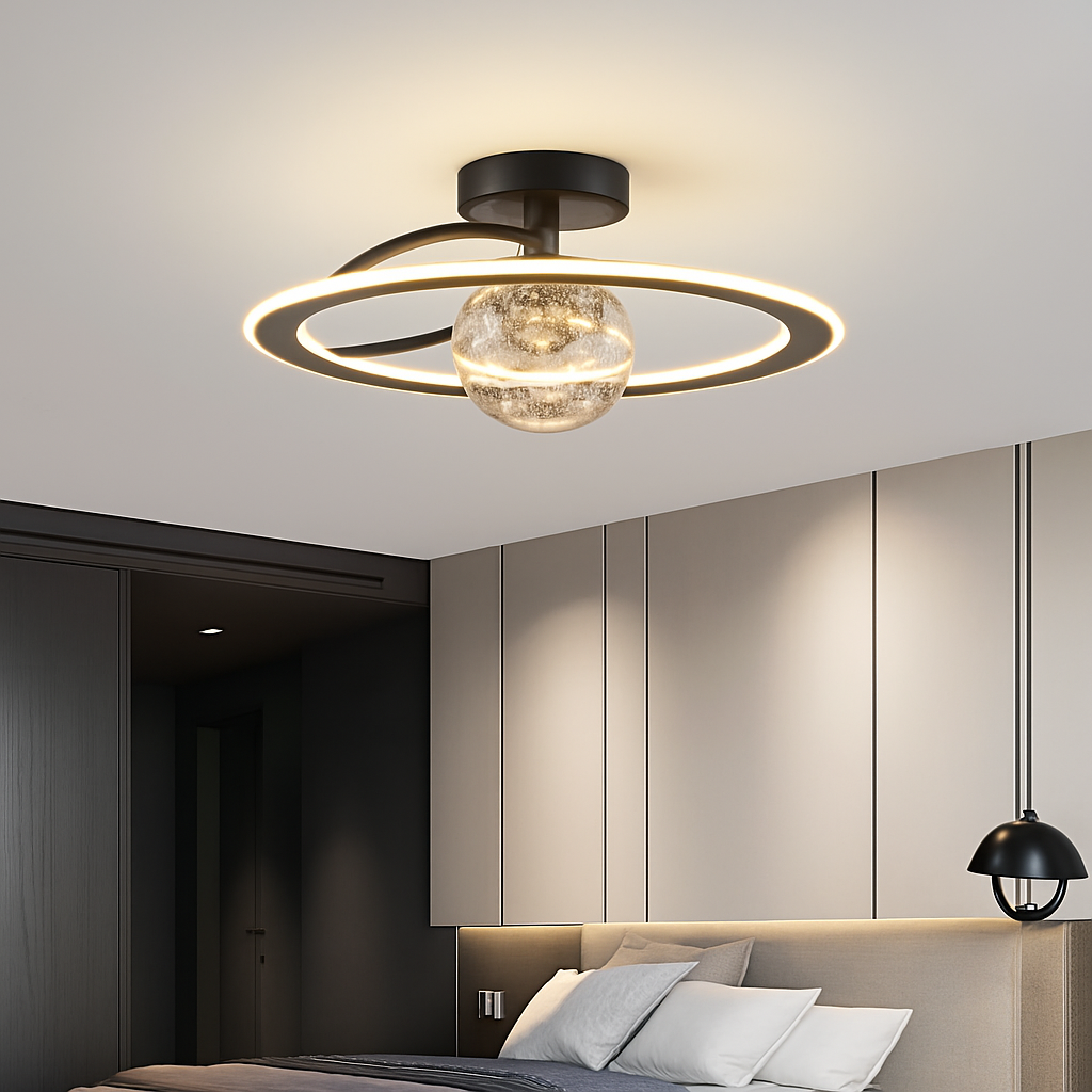 Lustre LED Doré Moderne SANDYHA - Boules de Verre Givré