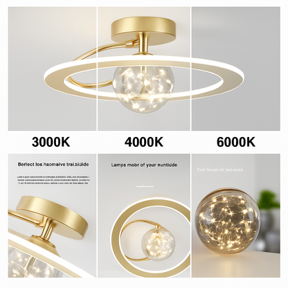 Lustre LED Doré Moderne SANDYHA - Boules de Verre Givré