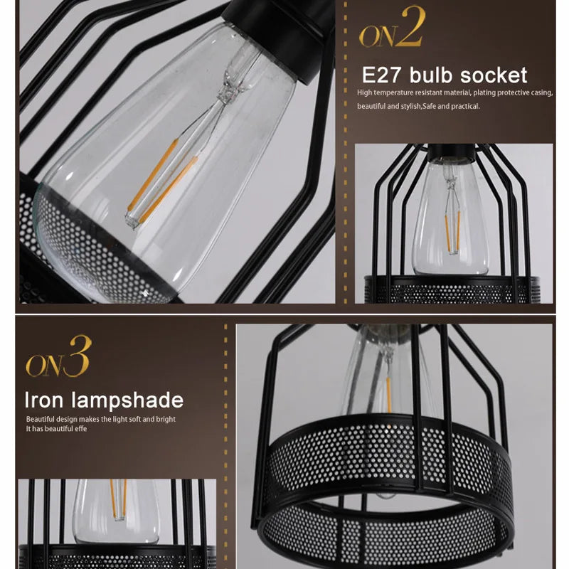 Lustre Industriel Rétro Wecus - Suspension Métal Noir
