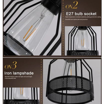 Lustre Industriel Rétro Wecus - Suspension Métal Noir