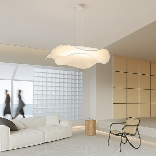 Lustre Feuille de Lotus Scandinave en Tissu Blanc