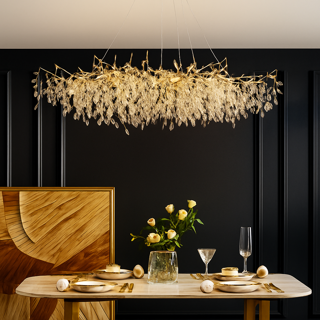 Lustre Cristal Doré Art Déco IWP