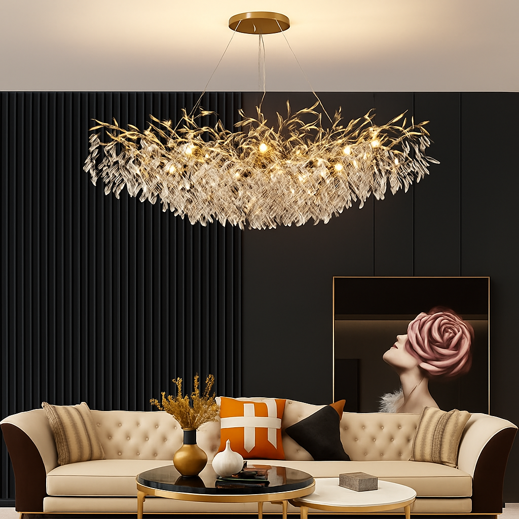 Lustre Cristal Doré Art Déco IWP