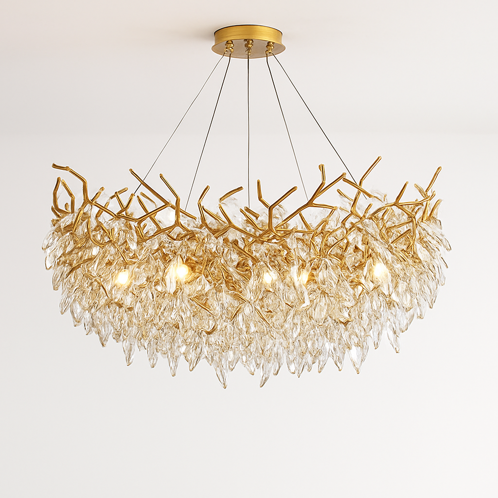 Lustre Cristal Doré Art Déco IWP