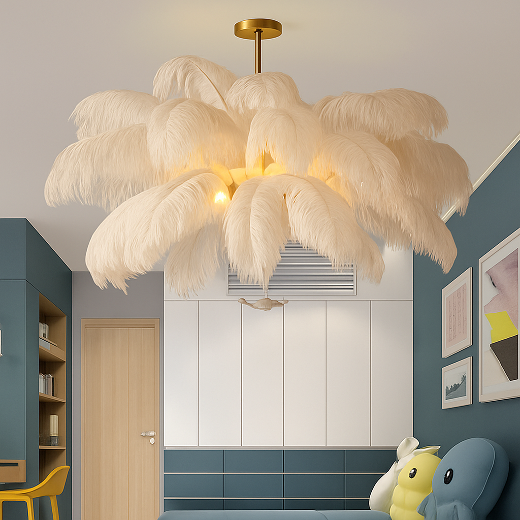 Lustre Plumes d'Autruche Style Scandinave