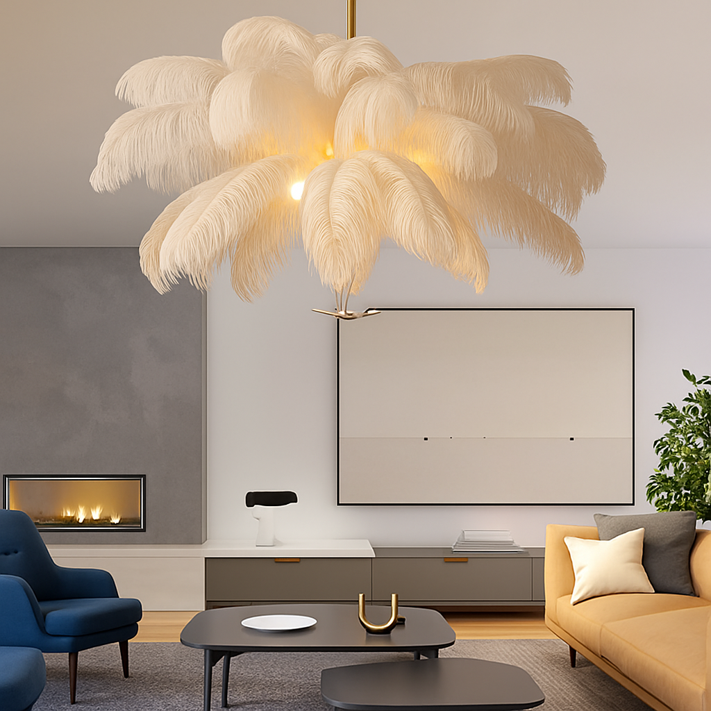 Lustre Plumes d'Autruche Style Scandinave