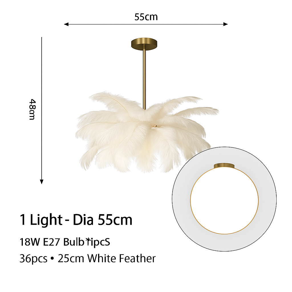 Lustre Plumes d'Autruche Style Scandinave