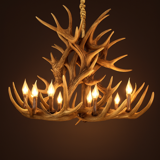 Lustre Rustique Bois de Cerf Industriel Verre LED
