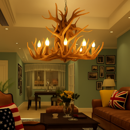 Lustre Rustique Bois de Cerf Industriel Verre LED