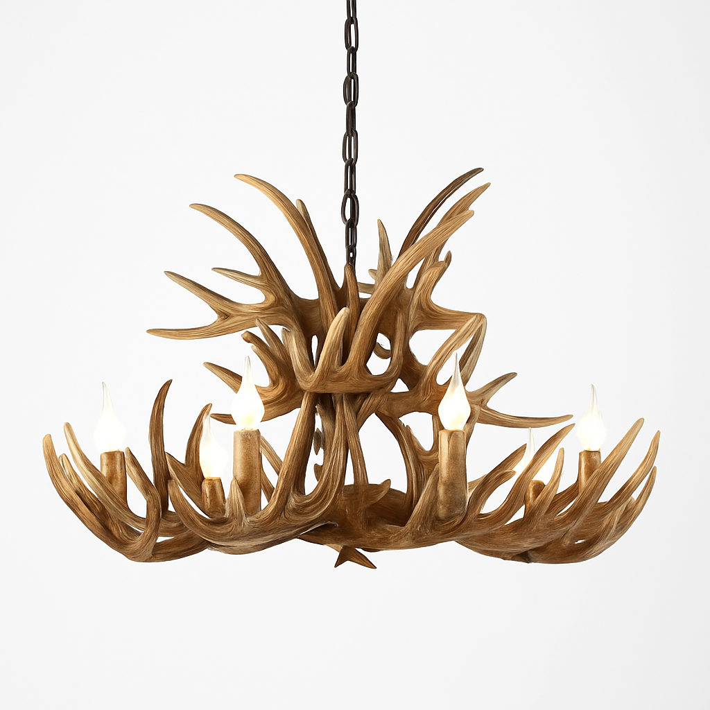 Lustre Rustique Bois de Cerf Industriel Verre LED