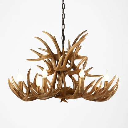 Lustre Rustique Bois de Cerf Industriel Verre LED