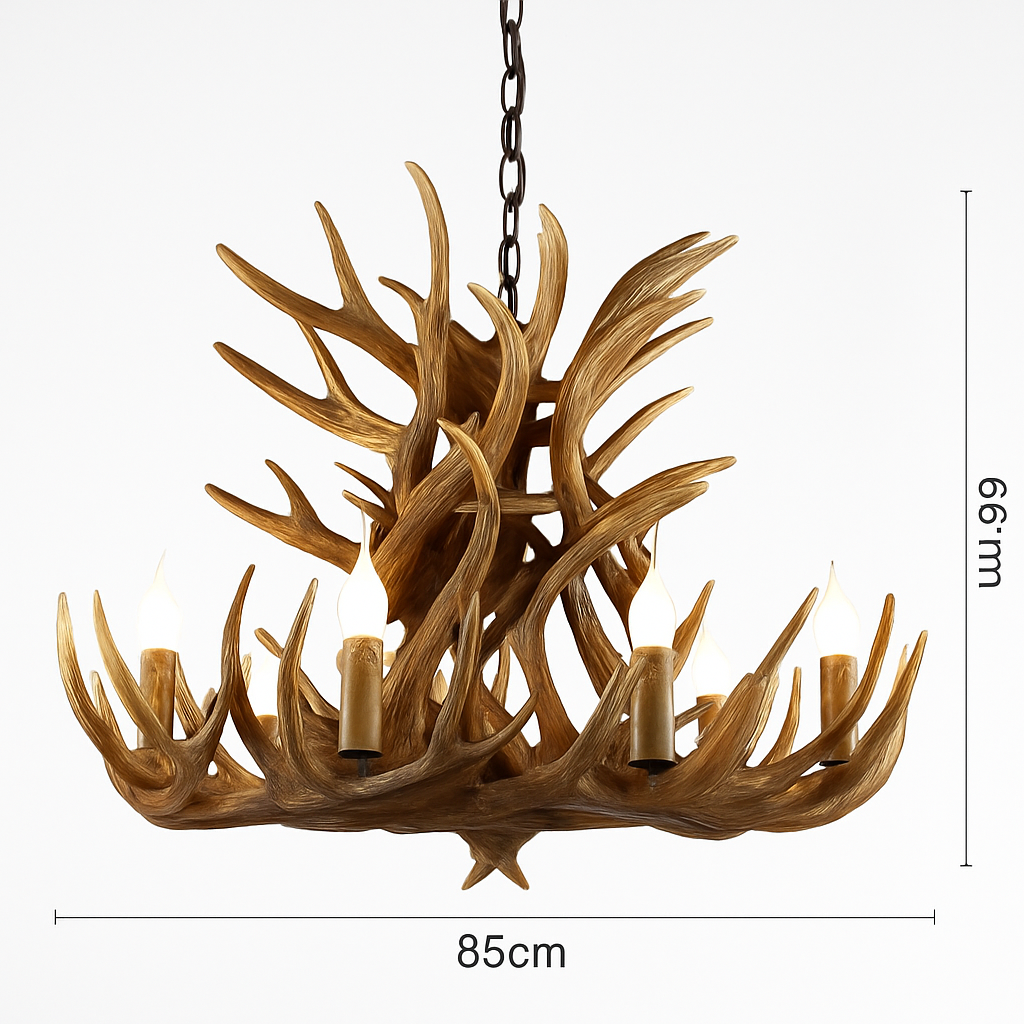 Lustre Rustique Bois de Cerf Industriel Verre LED