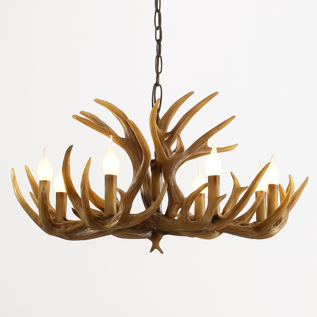 Lustre Rustique Bois de Cerf Industriel Verre LED