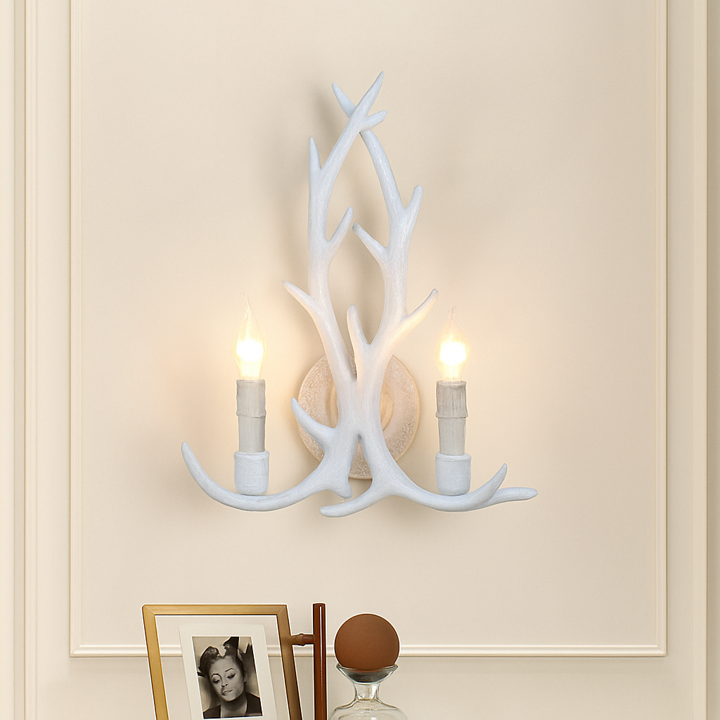 Lustre Rustique Bois de Cerf Industriel Verre LED