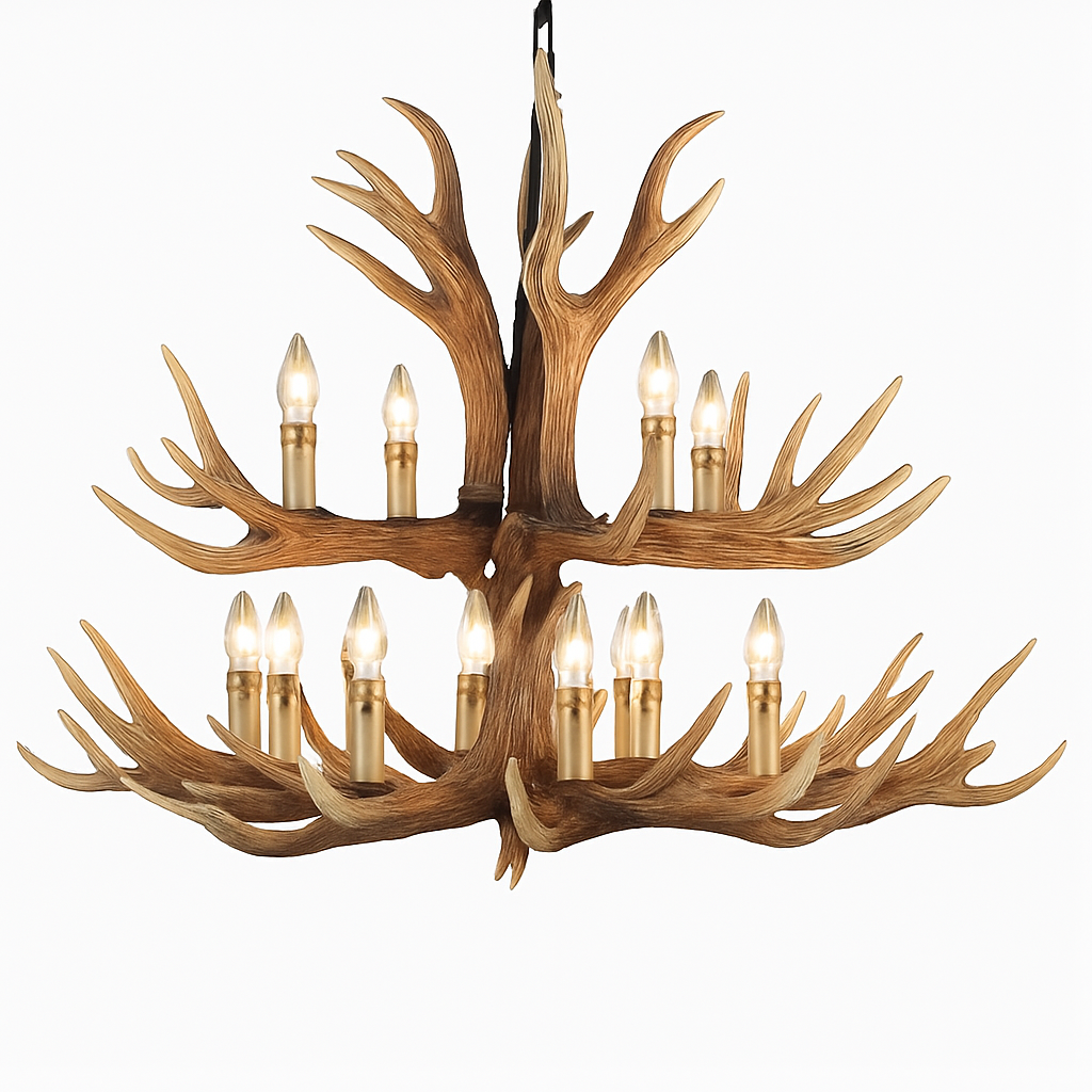 Lustre Rustique Bois de Cerf Industriel Verre LED