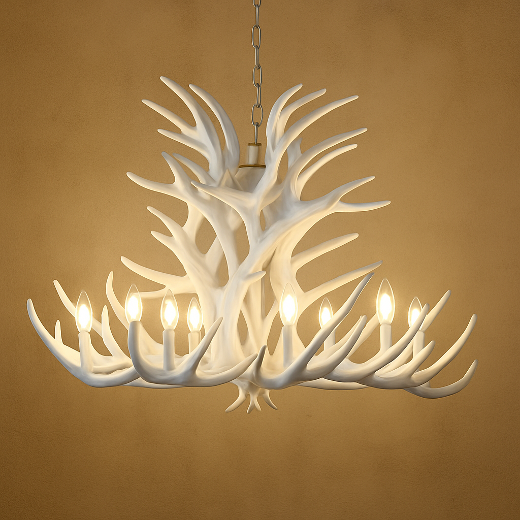 Lustre Rustique Bois de Cerf Industriel Verre LED