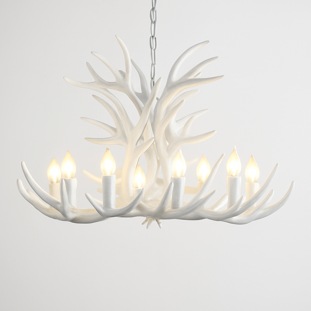 Lustre Rustique Bois de Cerf Industriel Verre LED