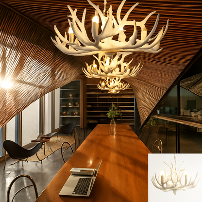 Lustre Rustique Bois de Cerf Industriel Verre LED